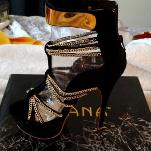Black and gold stiletto heels